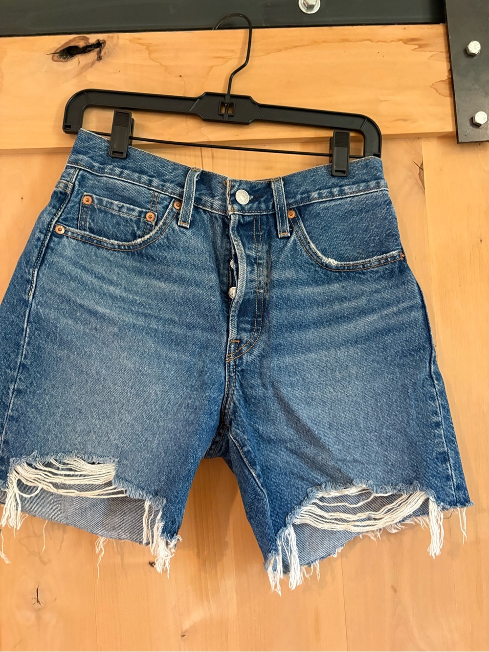 LEVIS 501 Jean Shorts: High-Rise Distressed Denim Shorts - Blue